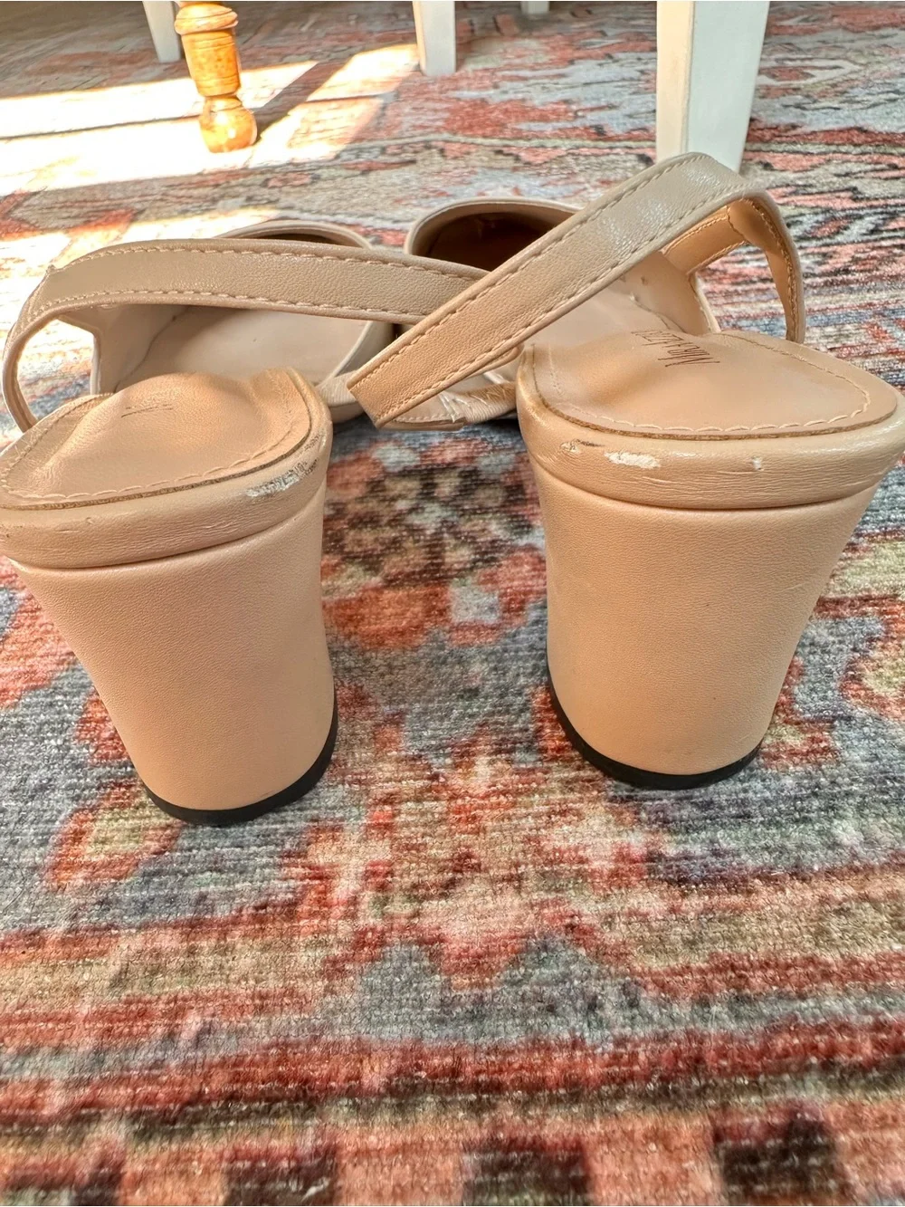 Mira Azzurra Size 9 Nude Black Cap Toe Slingback Block Heel Pumps
